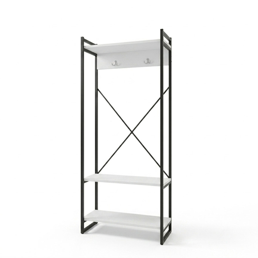 Entrance furniture with hanger Baker pakoworld black metal and white melamine 90x34x180cm