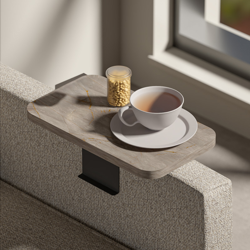 Linea I pakoworld side table in anthracite  marble finish with black metal legs 20x35x10cm