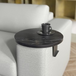Linea pakoworld side table in black marble finish with black metal legs D35.5x5cm Linea pakoworld side table in black marble finish with black metal legs D35.5x5cm