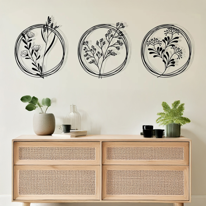 Wall deco Fremio pakoworld set of 3 pieces black metal D80x1.5cm