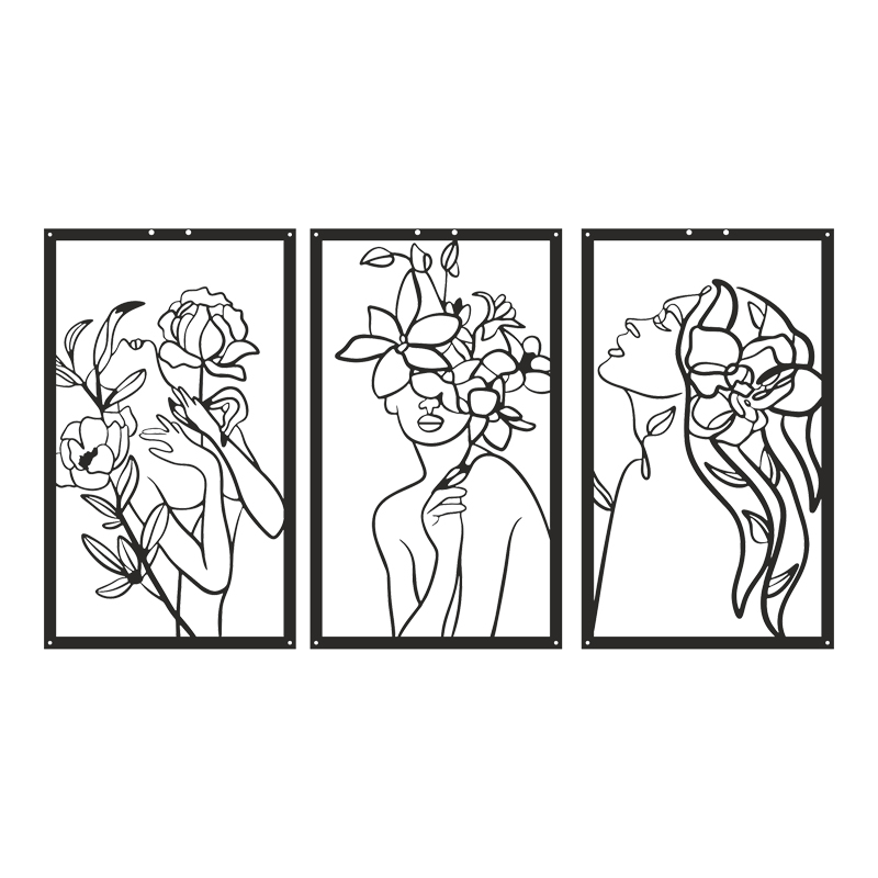Wall deco Witho pakoworld set of 3 pieces black metal 30x1.5x50cm