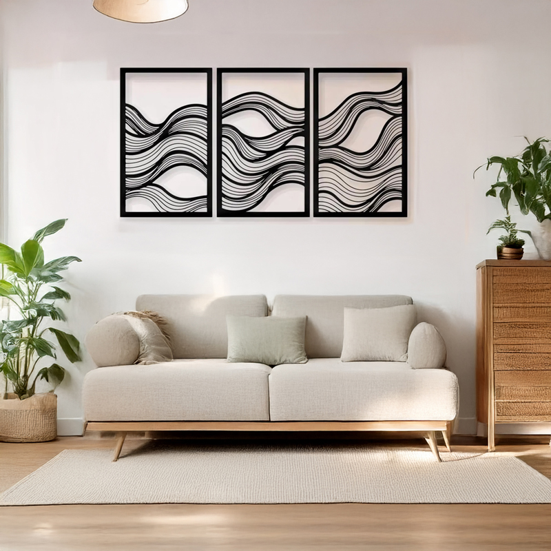 Wall deco Ocena pakoworld set of 3 pieces black metal 30x1.5x50cm