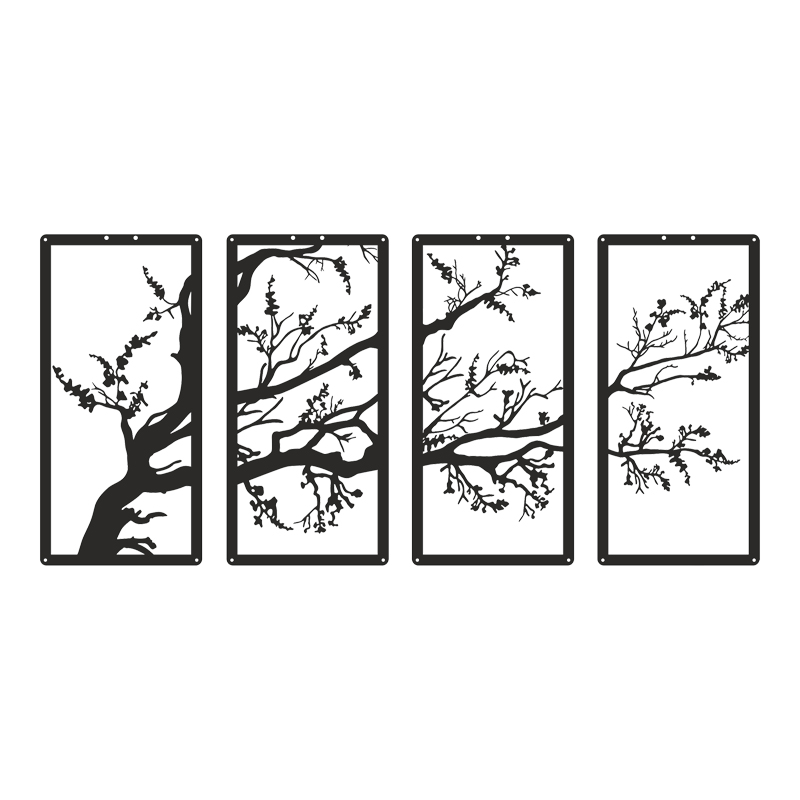 Wall deco Zenta pakoworld set of 4 pieces black metal 20x1.5x50cm