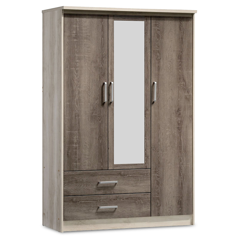 Wardrobe Olympus pakoworld with 3 doors and drawers+mirror in castillo-toro colour 120x57x183 Wardrobe Olympus pakoworld with 3 doors and drawers+mirror in castillo-toro colour 120x57x183