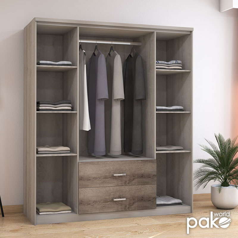Wardrobe Olympus pakoworld with 4 doors and drawers in castillo-toro colour 159x57x183 Wardrobe Olympus pakoworld with 4 doors and drawers in castillo-toro colour 159x57x183