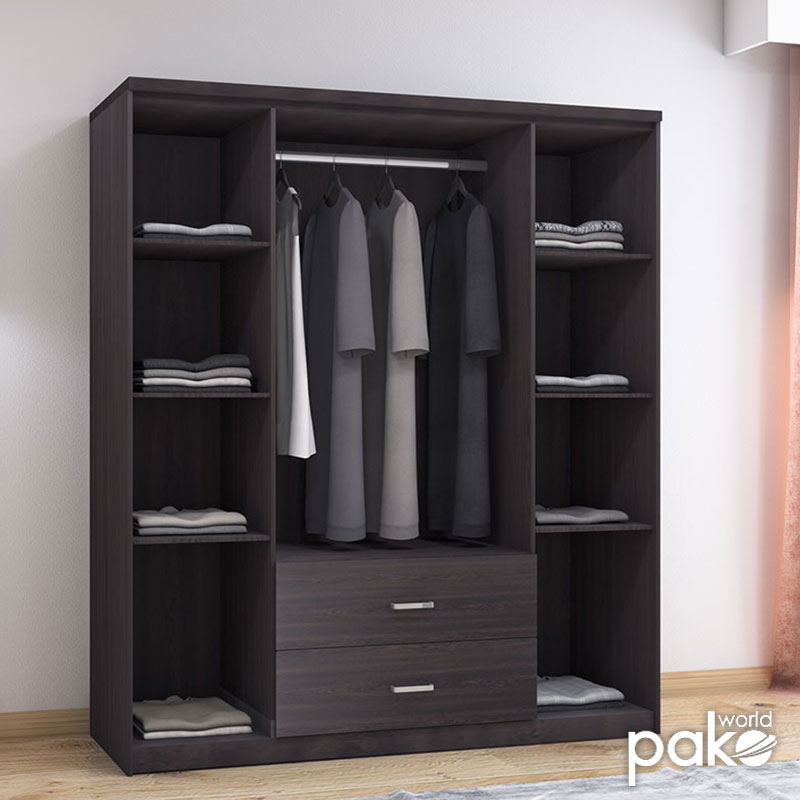 Wardrobe Olympus pakoworld with 4 doors and drawers in wenge colour 159x57x183 Wardrobe Olympus pakoworld with 4 doors and drawers in wenge colour 159x57x183
