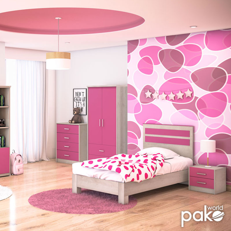 Κομοδίνο παιδικό Looney pakoworld με 2 συρτάρια χρώμα castillo-ροζ 47,5x40,5x40,5εκ