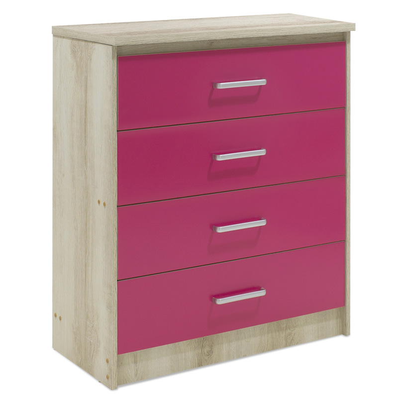 Children\'s chest of 4 Drawer Looney pakoworld in castillo-pink colour 80x40x95 Children\'s chest of 4 Drawer Looney pakoworld in castillo-pink colour 80x40x95