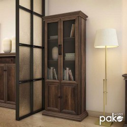 Bookcase Mozart pakoworld with glass walnut 78.5x38x188cm Bookcase Mozart pakoworld with glass walnut 78.5x38x188cm