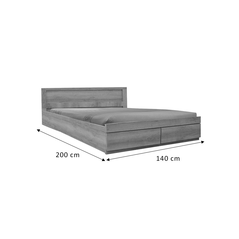 Κρεβάτι διπλό Nalos pakoworld με συρτάρι castillo-oak 140x200εκ