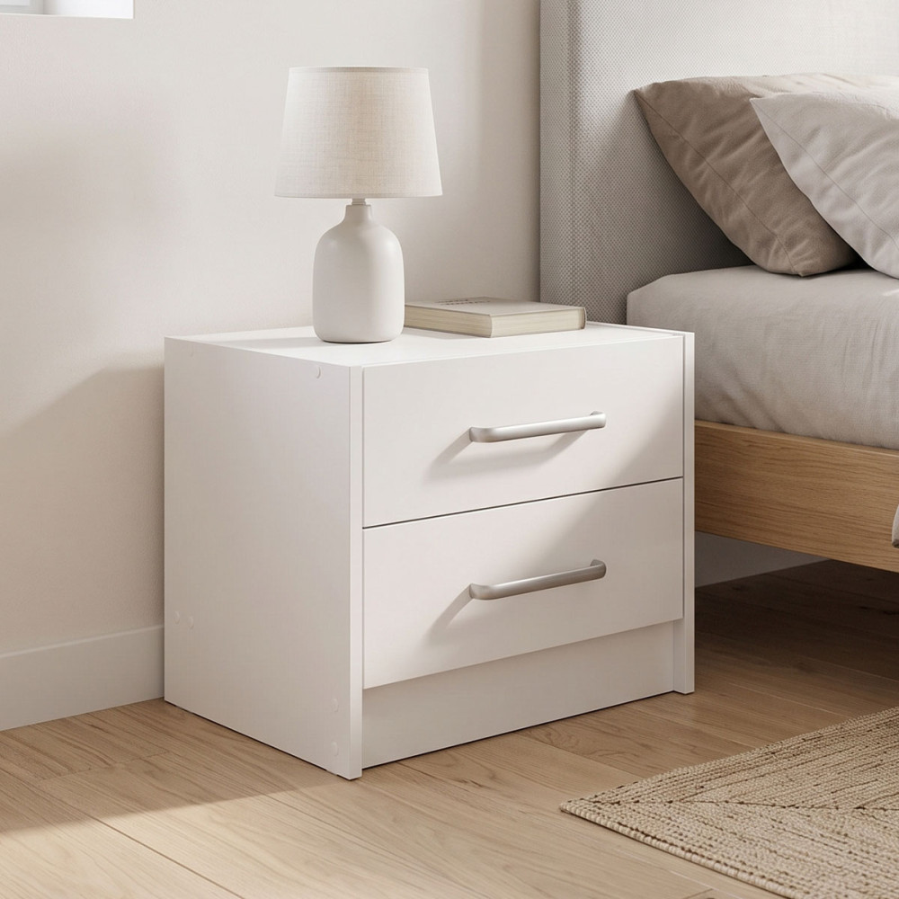 Nightstand Olympus pakoworld with 2 drawers in white colour 47.5x40.5x40.5