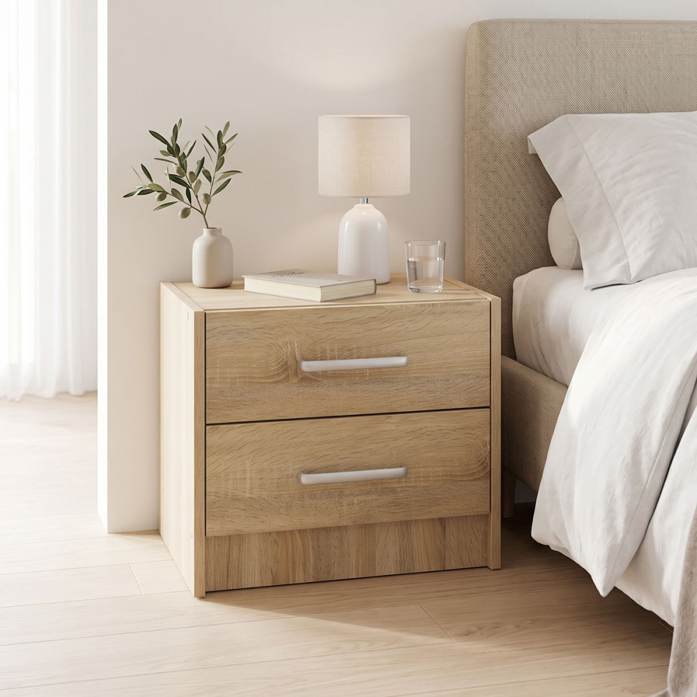 Nightstand Olympus pakoworld with 2 drawers in sonoma colour 47.5x40.5x40.5
