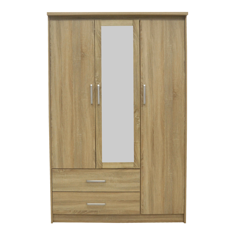 Wardrobe Olympus pakoworld with 3 doors and drawers+mirror in light oak colour 120x57x183 Wardrobe Olympus pakoworld with 3 doors and drawers+mirror in light oak colour 120x57x183