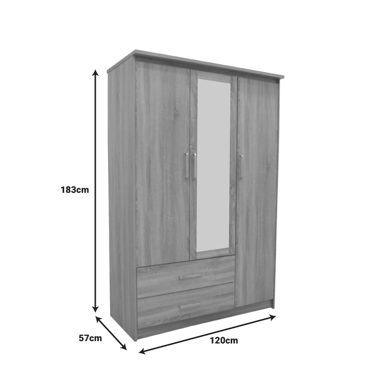 Wardrobe Olympus pakoworld with 3 doors and drawers+mirror in light oak colour 120x57x183 Wardrobe Olympus pakoworld with 3 doors and drawers+mirror in light oak colour 120x57x183