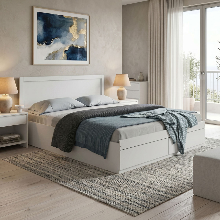 Bed Olympus pakoworld with drawer in white color 160x200cm