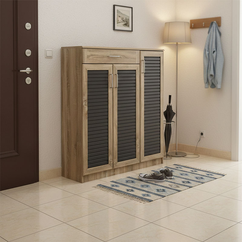 Παπουτσοθήκη-ντουλάπι Sante pakoworld 30 ζεύγων σε sonoma-ανθρακί απόχρωση 120x37x123εκ