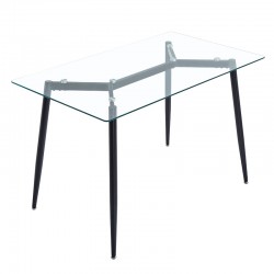 Dining table QUANA pakoworld transparent glass with black legs 120x70x75cm Dining table QUANA pakoworld transparent glass with black legs 120x70x75cm