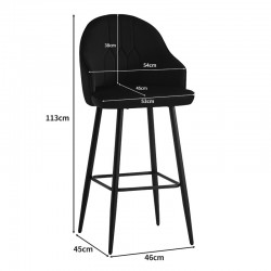 Bar stool Velva pakoworld velvet in black color 46x45x113cm Bar stool Velva pakoworld velvet in black color 46x45x113cm
