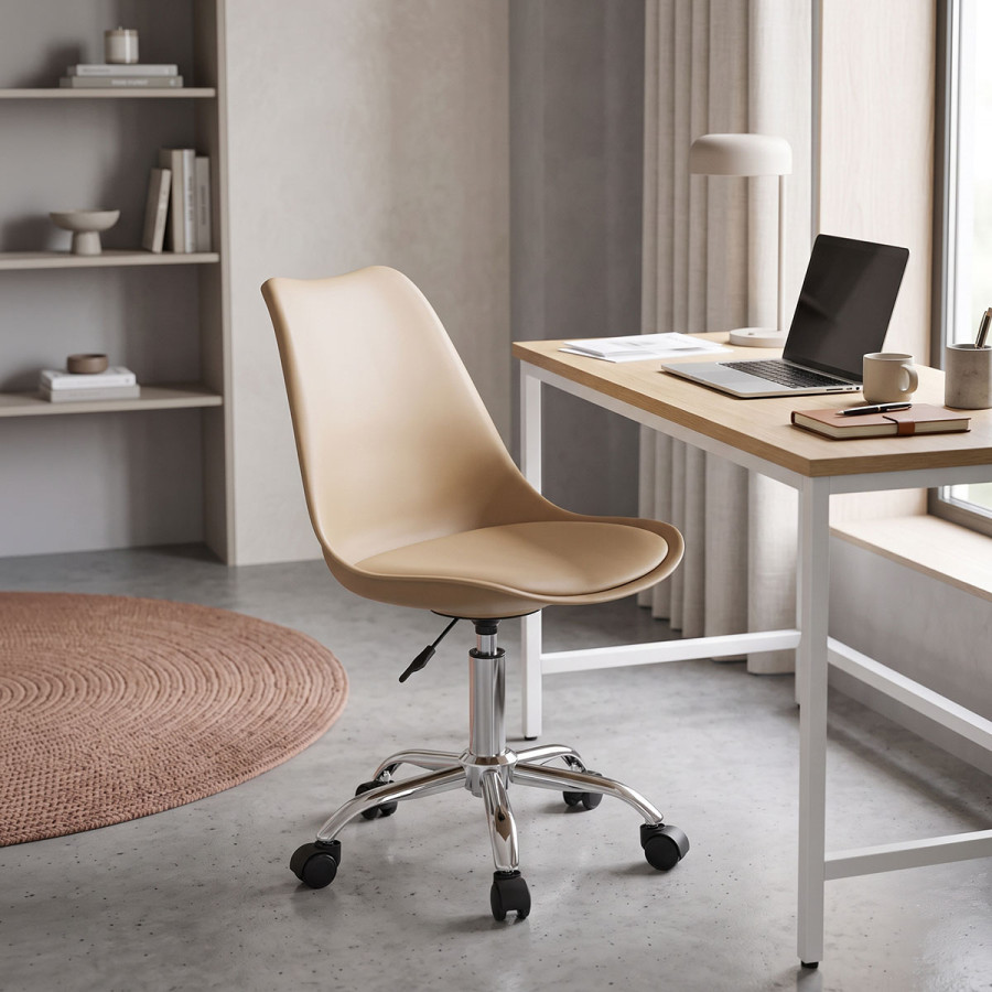 Καρέκλα γραφείου εργασίας Gaston II pakoworld pp-pu cappuccino 48x57x77-90εκ