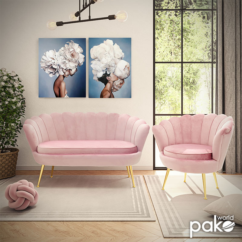 2 seat sofa Daimon pakoworld velvet pink 134x70x77cm