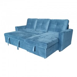 Reversible corner sofa-bed with storage space Felia pakoworld velvet fabric in blue color 216x133.4x82.6cm Reversible corner sofa-bed with storage space Felia pakoworld velvet fabric in blue color 216x133.4x82.6cm