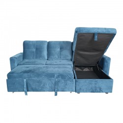 Reversible corner sofa-bed with storage space Felia pakoworld velvet fabric in blue color 216x133.4x82.6cm Reversible corner sofa-bed with storage space Felia pakoworld velvet fabric in blue color 216x133.4x82.6cm