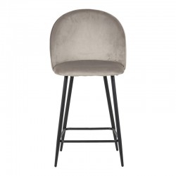 Σκαμπό μπαρ μεσαίου ύψους Perch pakoworld βελούδο σε γκρί απόχρωση με μαύρα μεταλλικά πόδια 50x43x99εκ