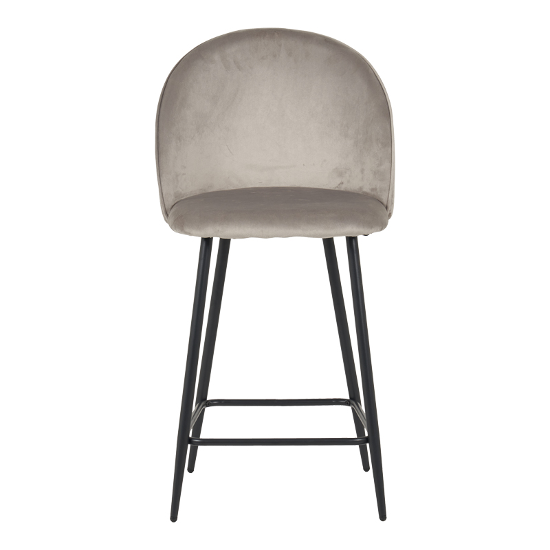 Σκαμπό μπαρ μεσαίου ύψους Perch pakoworld βελούδο σε γκρί απόχρωση με μαύρα μεταλλικά πόδια 50x43x99εκ