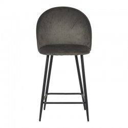 Σκαμπό μπαρ μεσαίου ύψους Perch pakoworld βελούδο σε ανθρακί απόχρωση με μαύρα μεταλλικά πόδια 50x43x99εκ