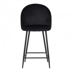 Σκαμπό μπαρ μεσαίου ύψους Perch pakoworld βελούδο σε μαύρη απόχρωση με μαύρα μεταλλικά πόδια 50x43x99εκ