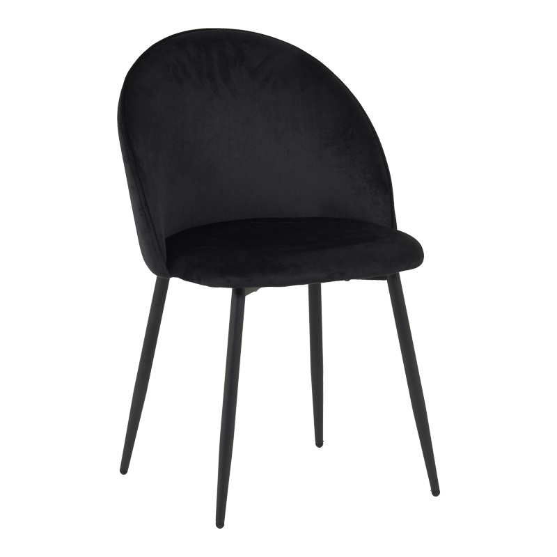 Chair Perch pakoworld velvet in black with black metal legs 50x43x82cm