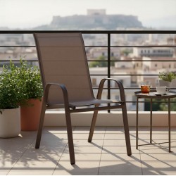 Πολυθρόνα Calan pakoworld μέταλλο σκούρo καφέ-textilene καφέ 55x75x90εκ