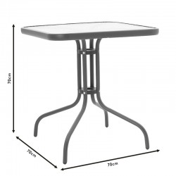Τραπέζι Watson pakoworld μέταλλο ανθρακί-γυαλί 70x70x70εκ