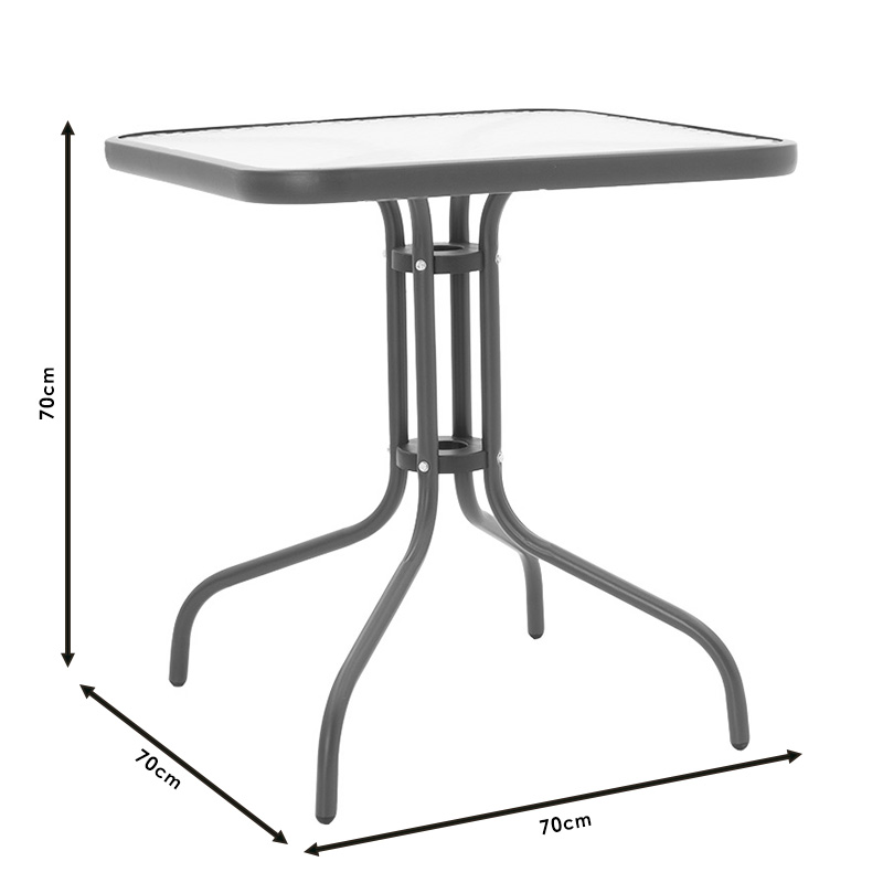 Τραπέζι Watson pakoworld μέταλλο ανθρακί-γυαλί 70x70x70εκ