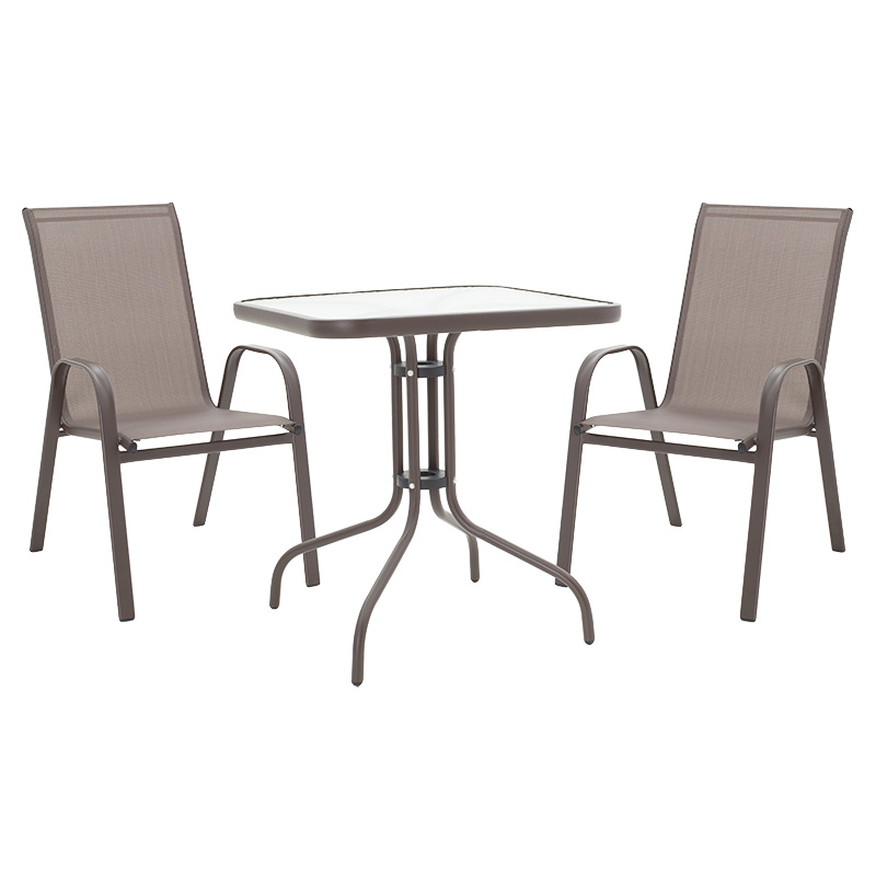 Dining set 3pcs Watson-Calan pakoworld metal black-textilene brown 70x70x70cm