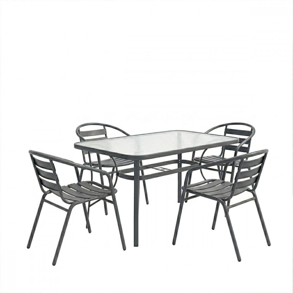 Dining set 5pcs Ensure-Tade pakoworld metal-glass dark grey 140x80x70cm