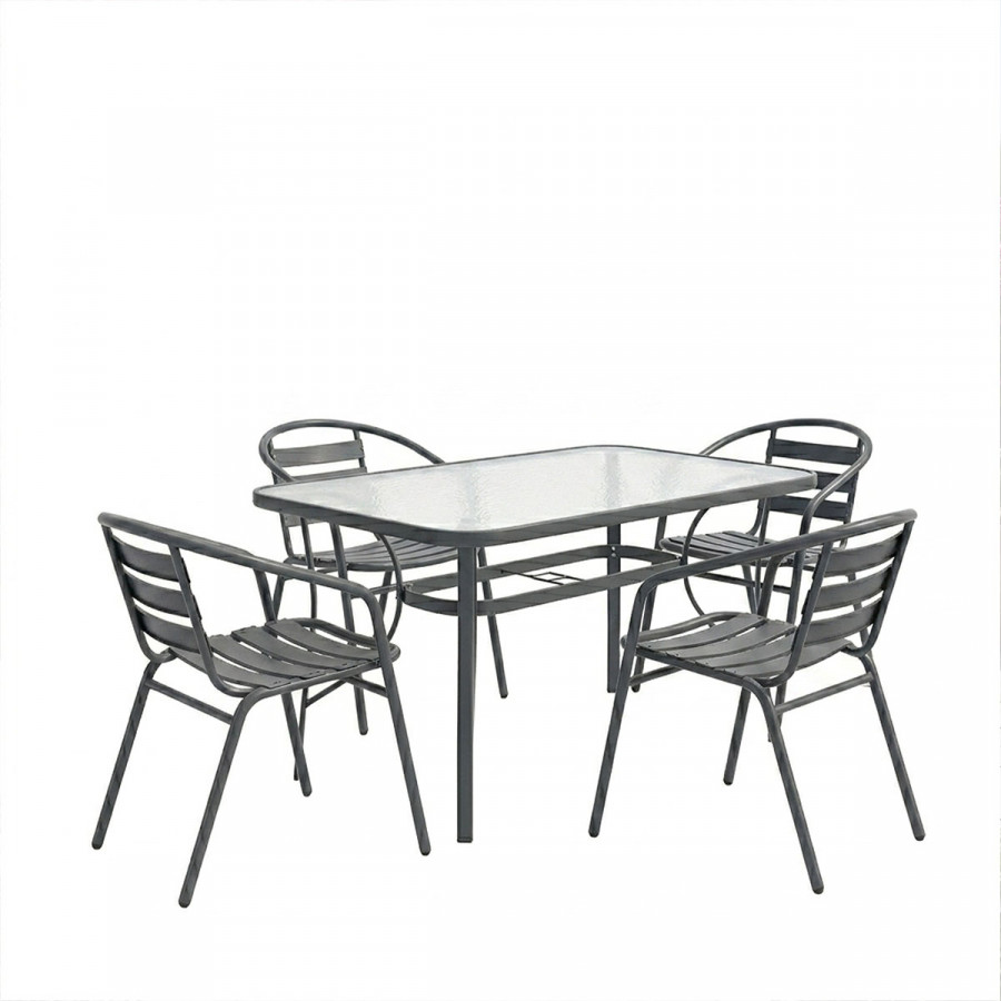 Dining set 5pcs Ensure-Tade pakoworld metal-glass dark grey 140x80x70cm