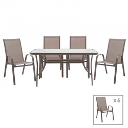 Dining set 7pcs Ensure-Calan pakoworld metal-glass brown 140x80x70cm Dining set 7pcs Ensure-Calan pakoworld metal-glass brown 140x80x70cm