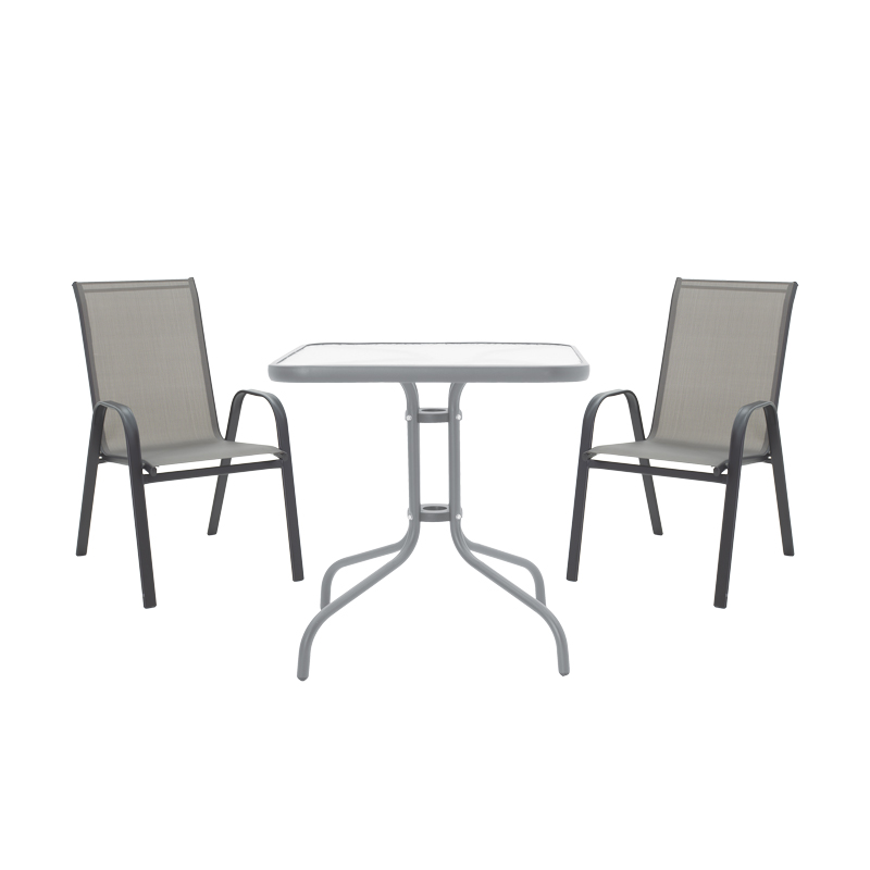 Dining set 3pcs Watson-Calan pakoworld metal black-textilene grey 80x80x70cm