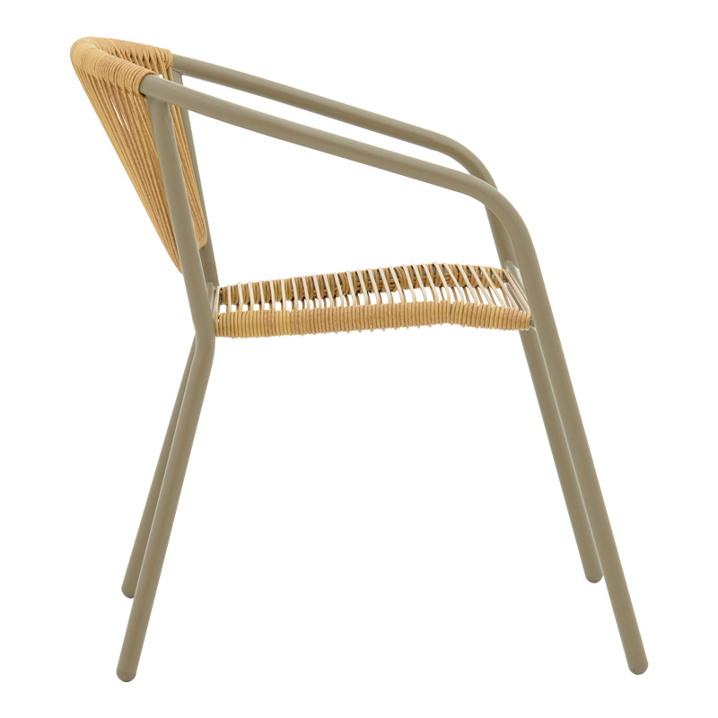 Lindaria pakoworld stackable metal armchair in champagne color and pe rattan in natural color 54x63x74cm Lindaria pakoworld stackable metal armchair in champagne color and pe rattan in natural color 54x63x74cm