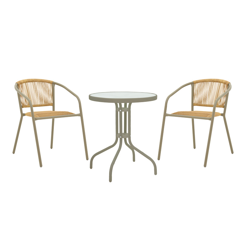 Watson-Lindaria pakoworld dining table set of 3 pieces champagne-glass metal D60x70cm Watson-Lindaria pakoworld dining table set of 3 pieces champagne-glass metal D60x70cm