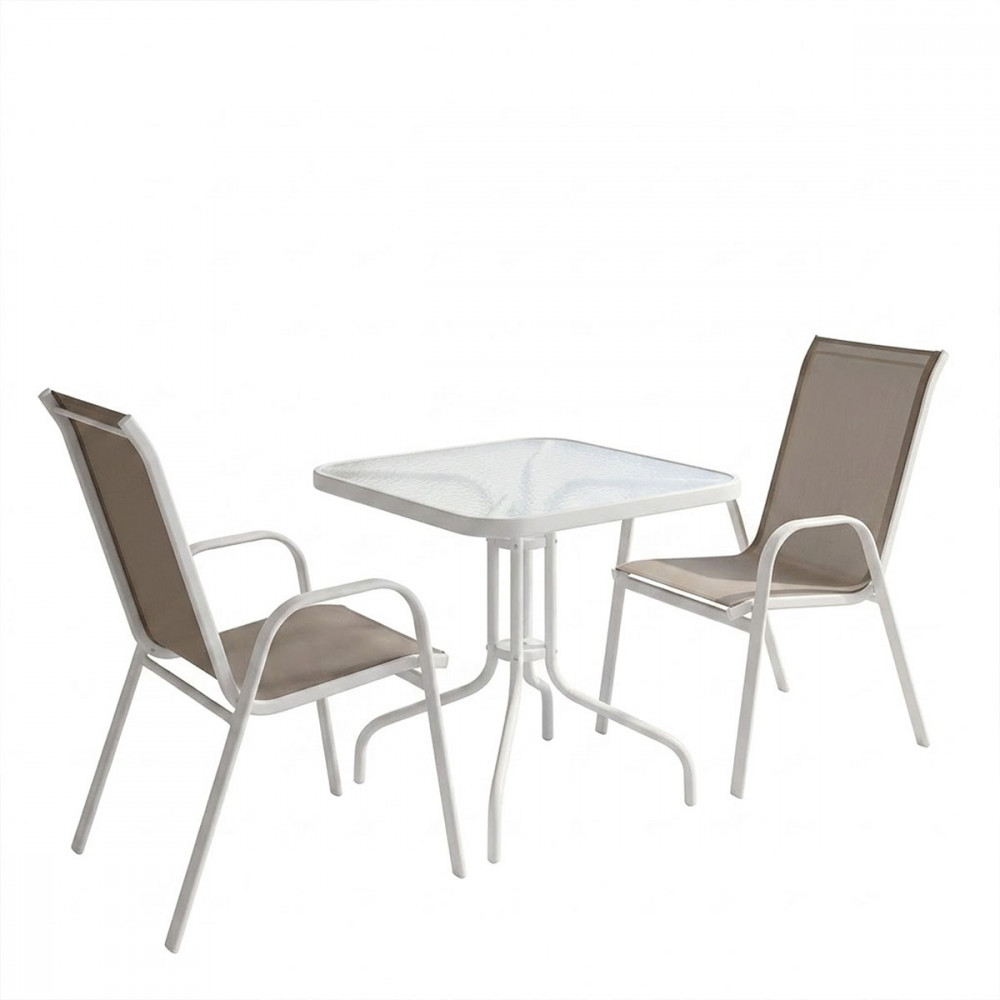 Watson-Calan dining table pakoworld white metal-glass 70x70x70cm