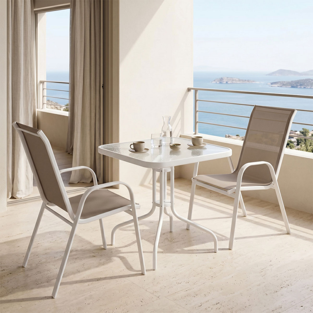 Watson-Calan dining table pakoworld white metal-glass 70x70x70cm