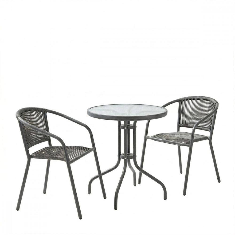 Dining table Watson-Lindaria pakoworld set of 3 pieces anthracite metal-glass Φ60x70cm