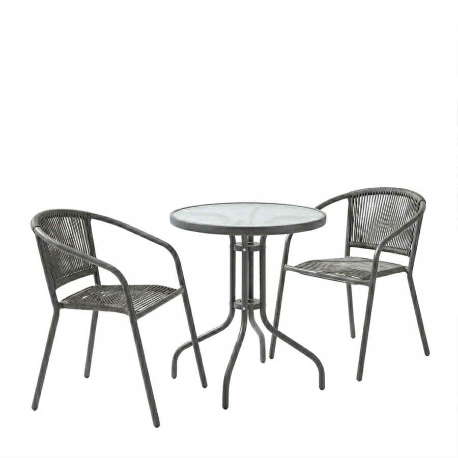 Dining table Watson-Lindaria pakoworld set of 3 pieces anthracite metal-glass Φ60x70cm