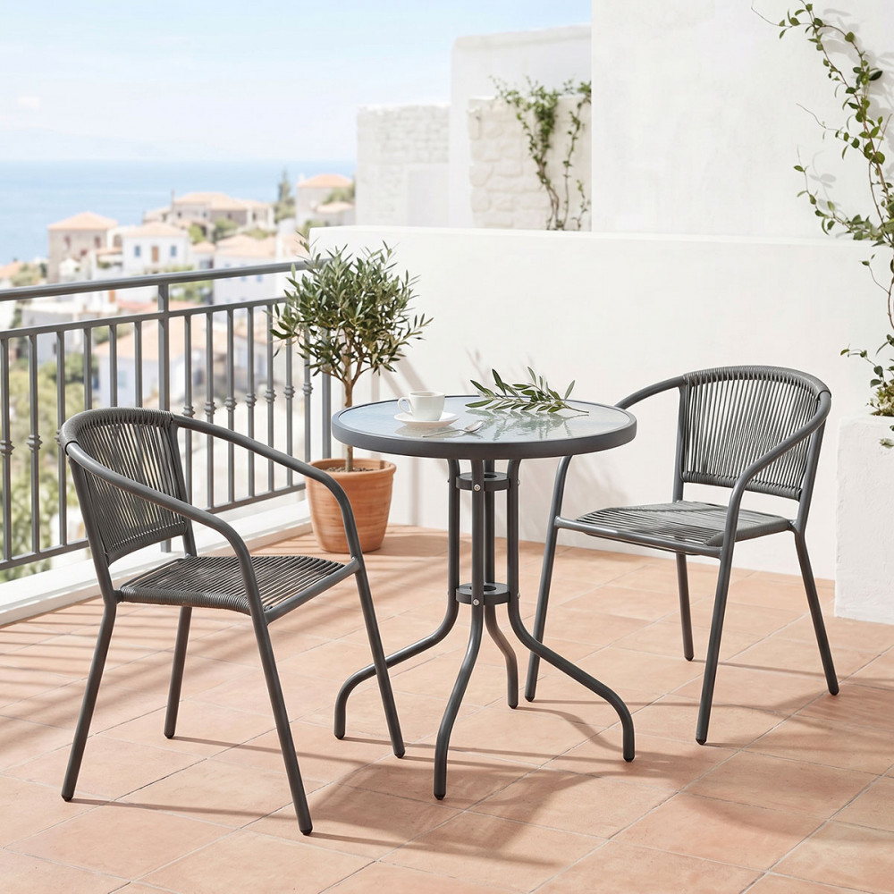 Dining table Watson-Lindaria pakoworld set of 3 pieces anthracite metal-glass Φ60x70cm