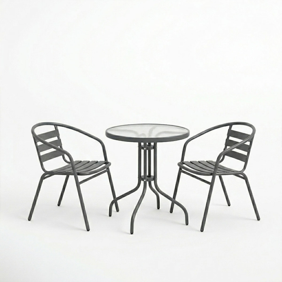 Dining table Watson-Tade pakoworld set of 3 pieces anthracite metal-glass Φ60x70cm