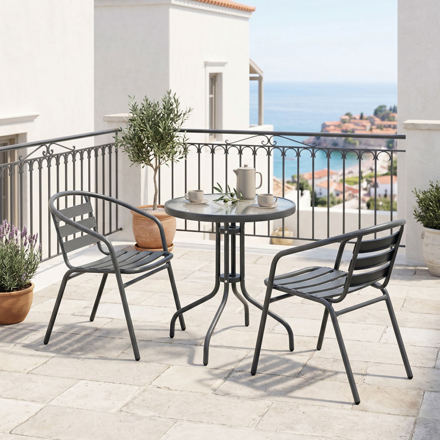 Dining table Watson-Tade pakoworld set of 3 pieces anthracite metal-glass Φ60x70cm