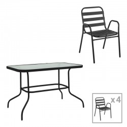 Dining table Valor-Sussie pakoworld set of 5 pcs metal black-glass 110x60x70cm Dining table Valor-Sussie pakoworld set of 5 pcs metal black-glass 110x60x70cm
