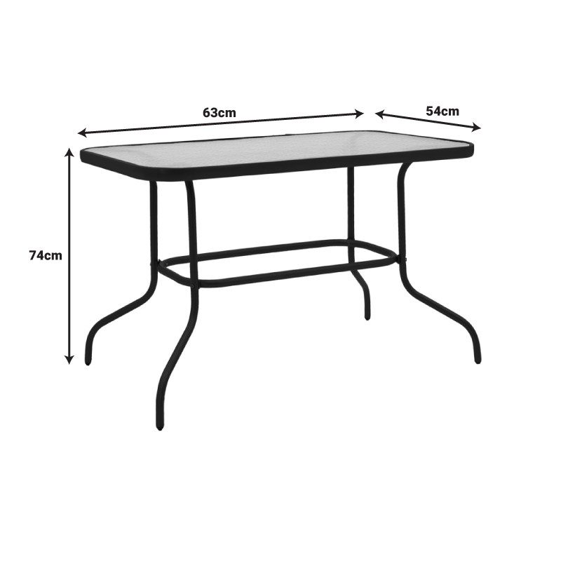 Dining table Valor-Sussie pakoworld set of 5 pcs metal black-glass 110x60x70cm